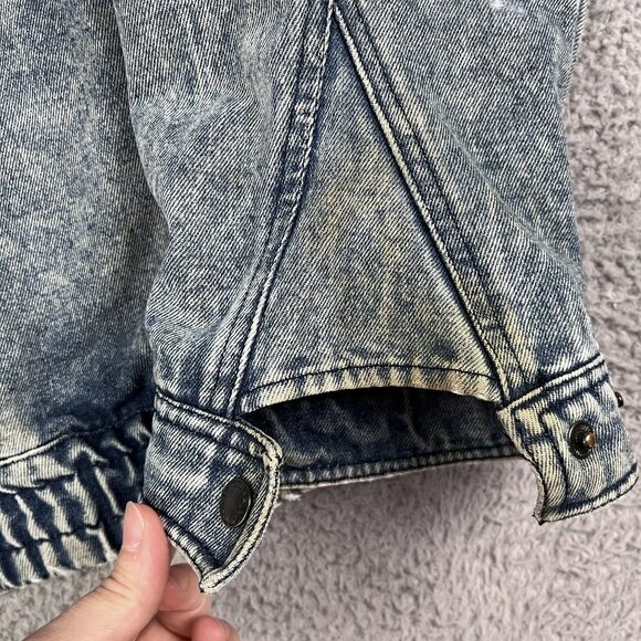 VTG Urban Equipment Jean Jacket Mens Distressed Bomber Sz Large - Picture 8 of 10